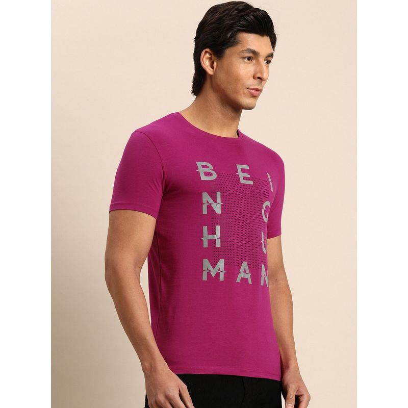 Fuchsia Regular Fit Round Neck Men's T-Shirt by Being Human Clothing (M)