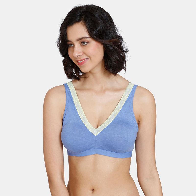 Zivame Happy Basic Double Layered Non-Wired 3-4th Coverage Bralette Bra - Wedgewood (M)