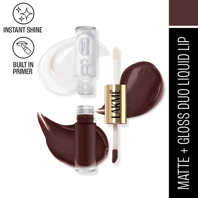 Lakme 9 To 5 Matte To Glass 2 in 1 Liquid Lipstick With Matte & Hi-Shine Gloss - Walnut Praline