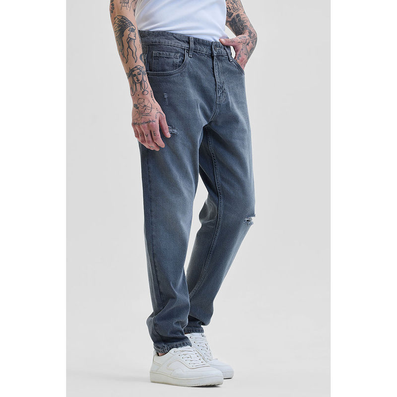 Snitch Grey Distressed Straight Fit Jeans (34)