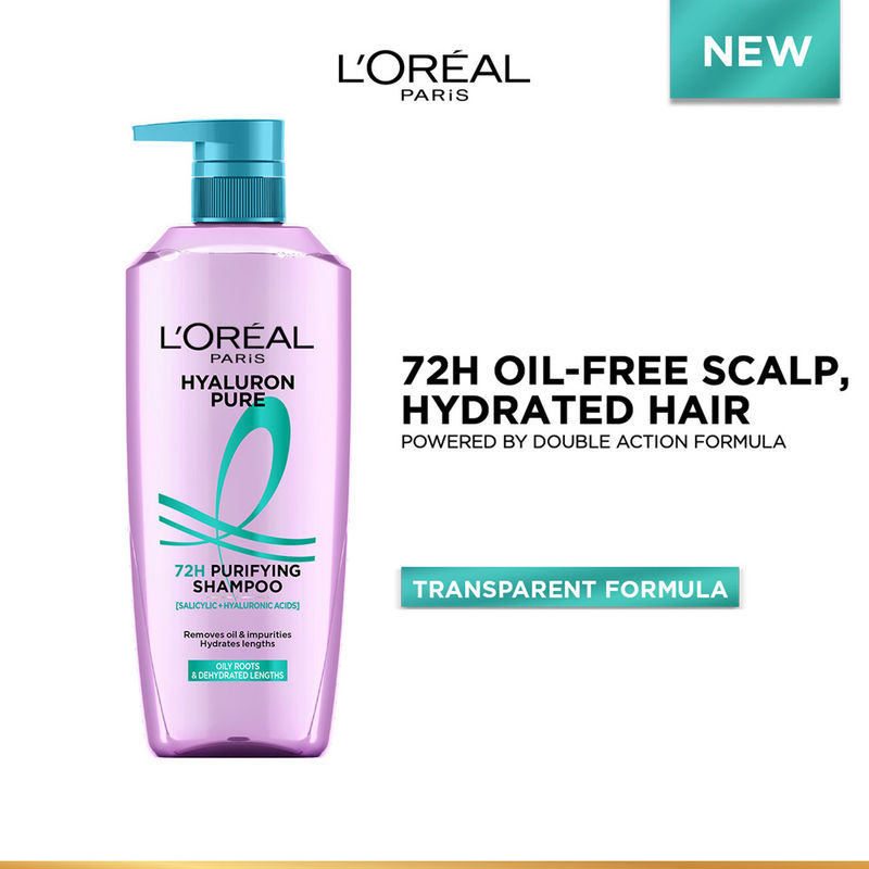 L’Oréal Paris Hyaluron Pure 72H Purifying Shampoo, For Oily Scalp & Dry Hair With Salicylic And Hyaluronic Acid
