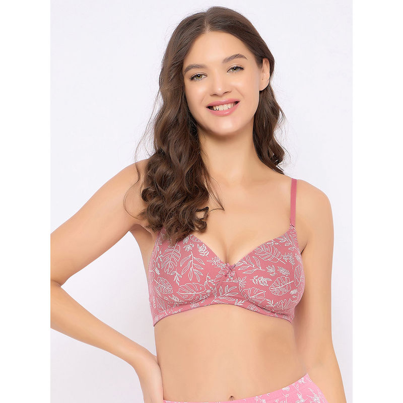 Clovia Cotton Printed Padded Full Cup Wire Free T-Shirt Bra - Pink (40B)