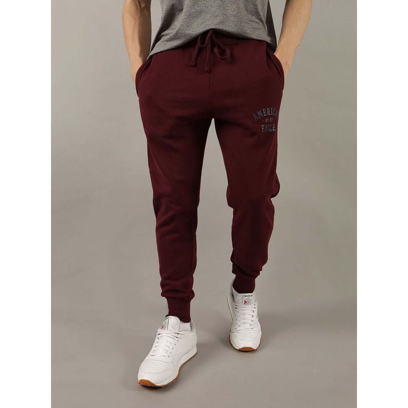American Eagle Men Burgundy Cotton Joggers (XS)