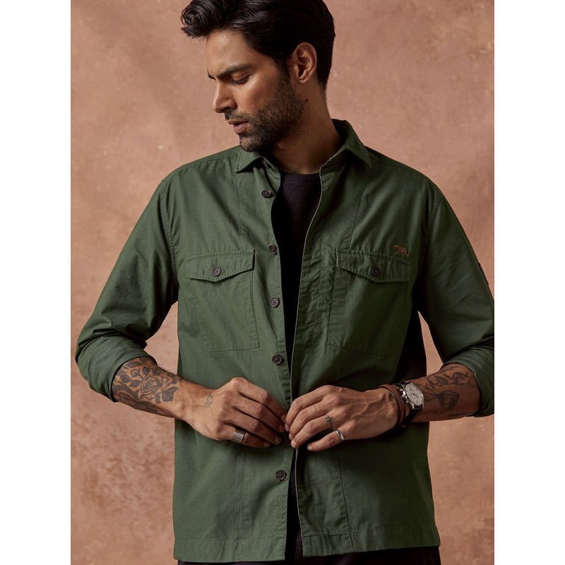Andamen Green Mens Full Sleeve Overshirt Regular Fit (M)