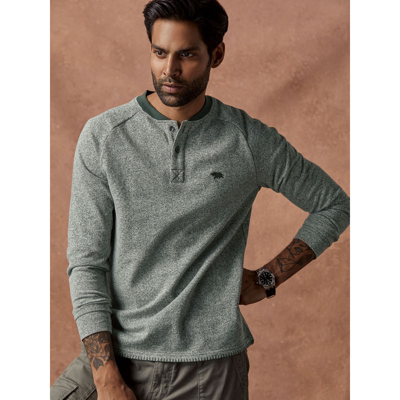 Andamen Green Mens Full Sleeve Henley Regular Fit (S)