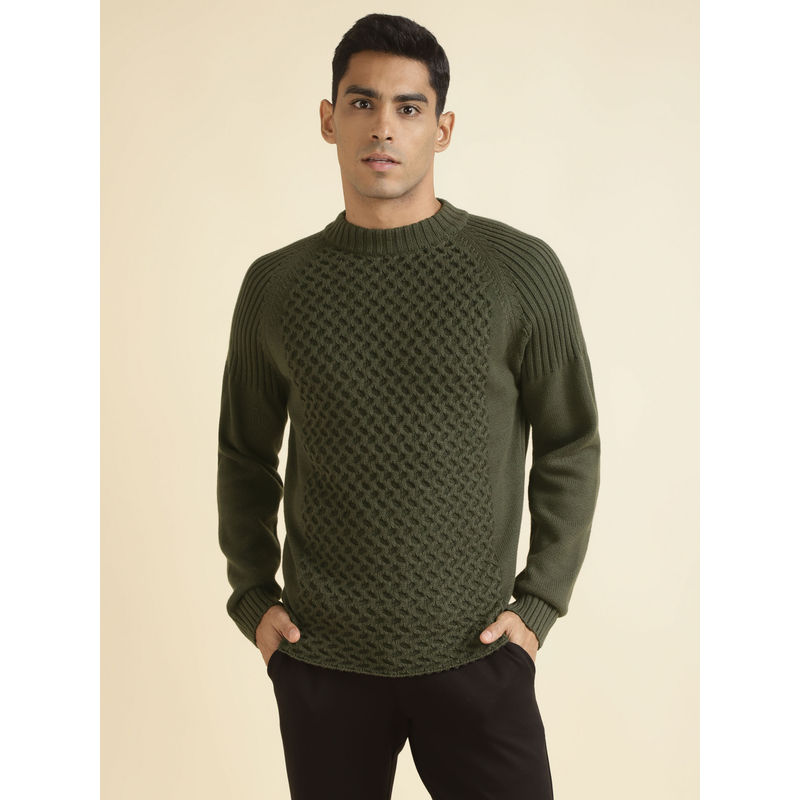 Andamen Olive Mens Full Sleeve Pullover Regular Fit (S)