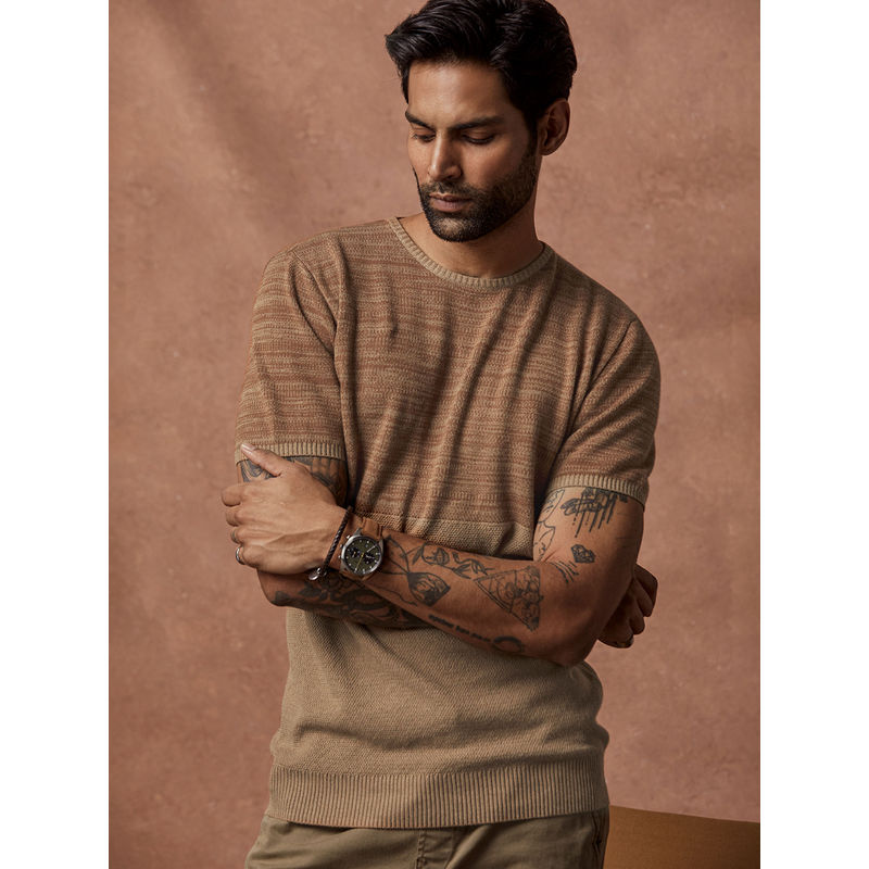 Andamen Khaki Mens Half Sleeve Crew Neck Regular Fit (M)