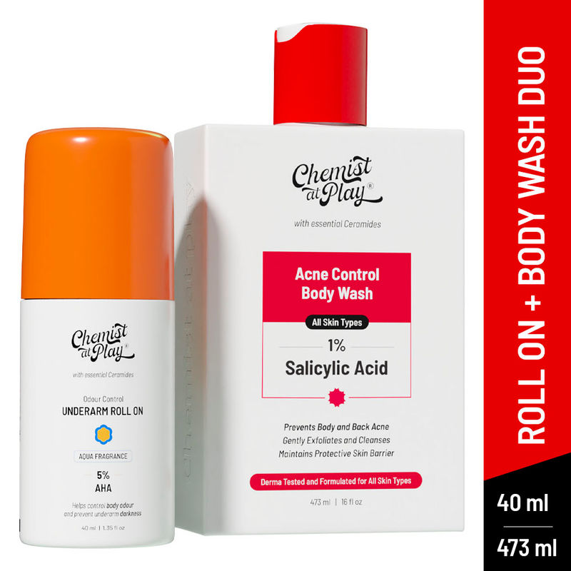 Buy Chemist At Play Salicylic Acid Acne Body Wash & AHA Underarm Roll On Combo Set of Shower gel