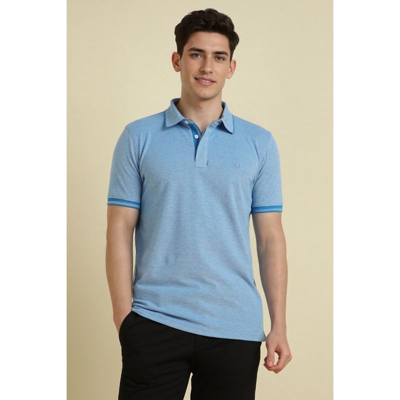 Allen Solly Men Light Blue Solid Polo Neck T-shirt (L)