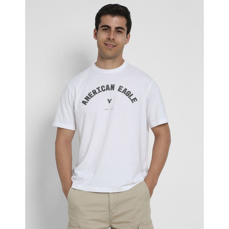 American Eagle Men White Logo Graphic T-shirt (XS)