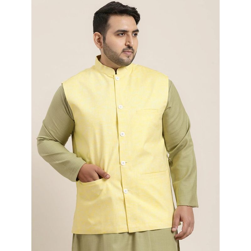 SOJANYA Men Cotton Linen Blend Lemon Yellow Nehru Jacket (3XL)