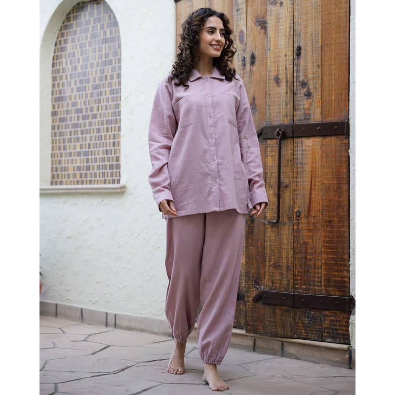 SANSKRUTIHOMES Women Woven Cotton Lavender Colour Solid Sleepwear Night Suit (Set of 2) (3XL)