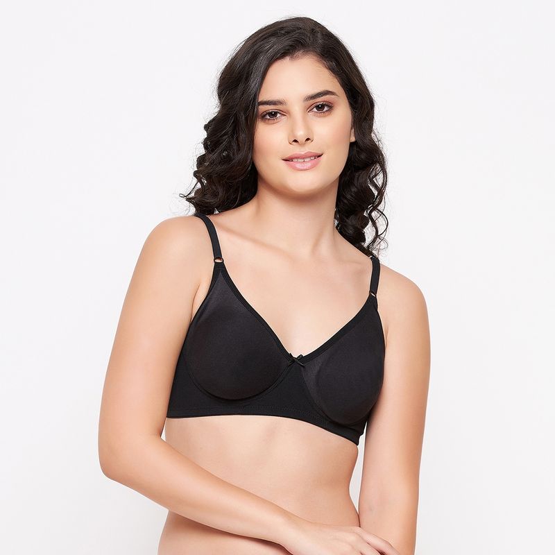 Clovia Cotton Rich Solid Non-Padded Full Cup Wire Free T-shirt Bra - Black (34D)