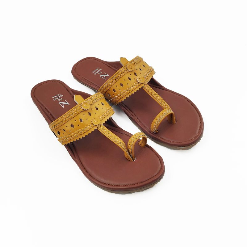The Madras Trunk Brown Yellow Kolhapuris - EURO 36