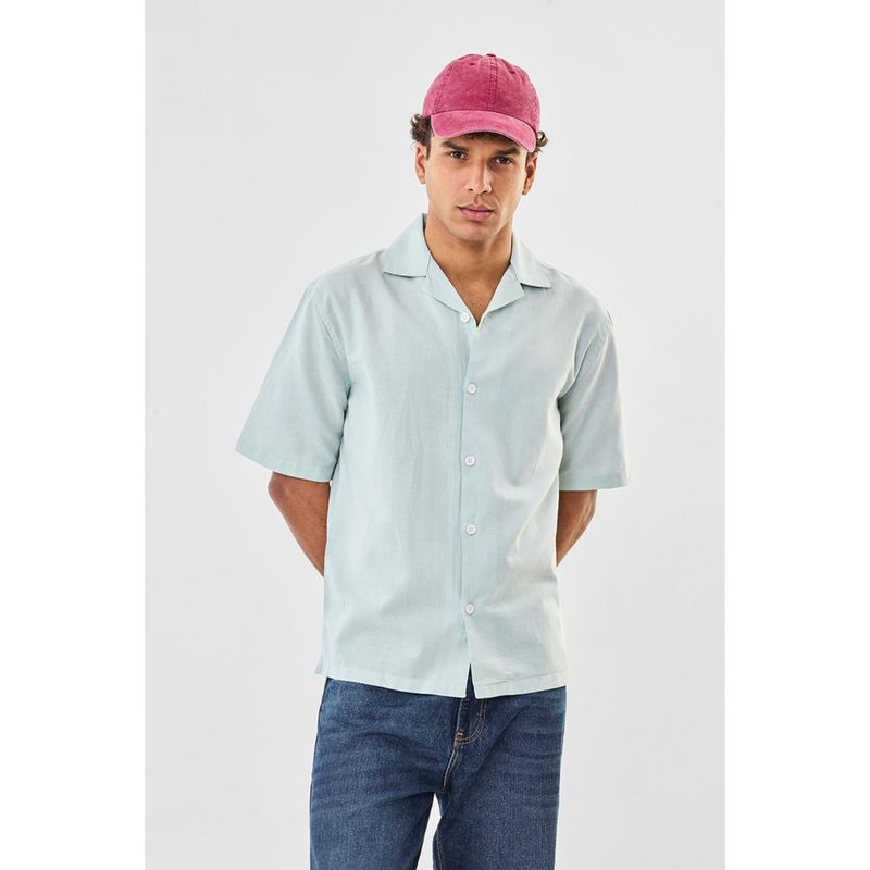 Snitch Mens Light Green Solid Half Sleeves Boxy Shirt (L)