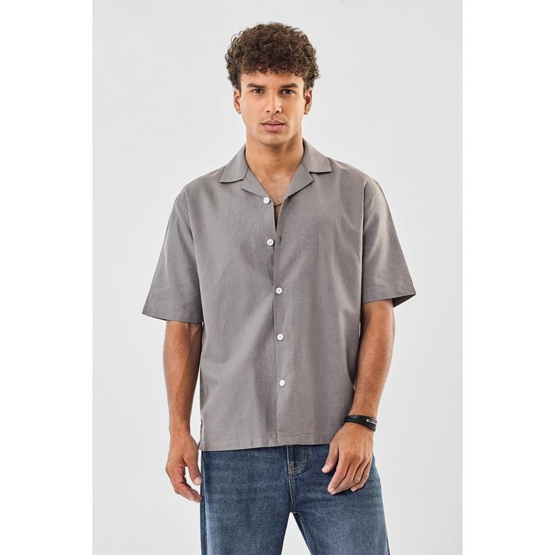 Snitch Mens Grey Solid Half Sleeves Boxy Shirt (XL)