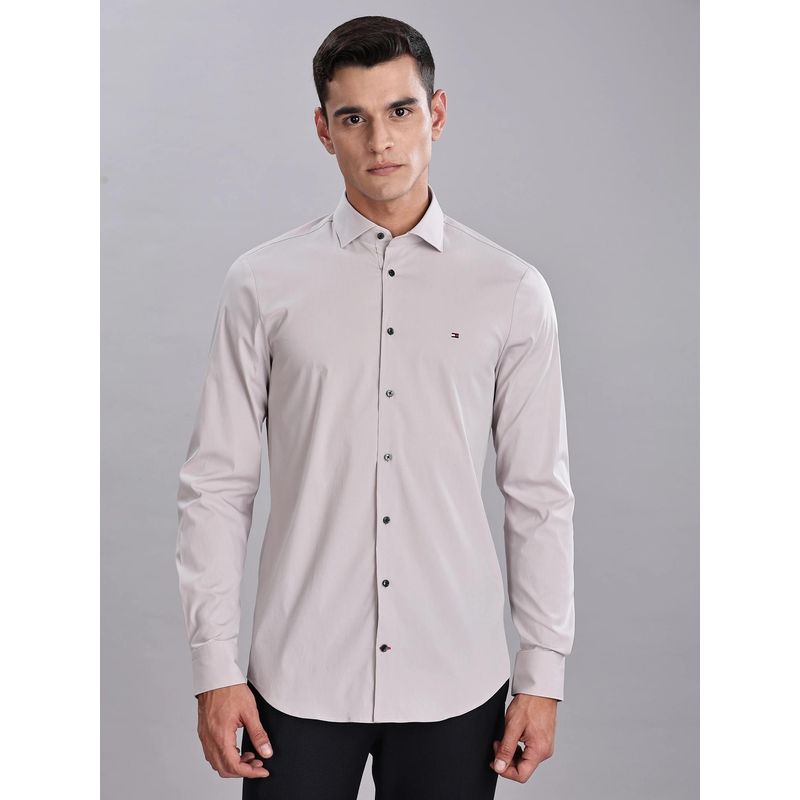 Tommy Hilfiger Mens Grey Slim Fit Cotton Spread Collar Shirt (42)