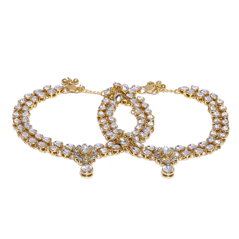 Zaveri Pearls Gold Tone Kundan & Pearls Bridal Payal (1 Pair Of 