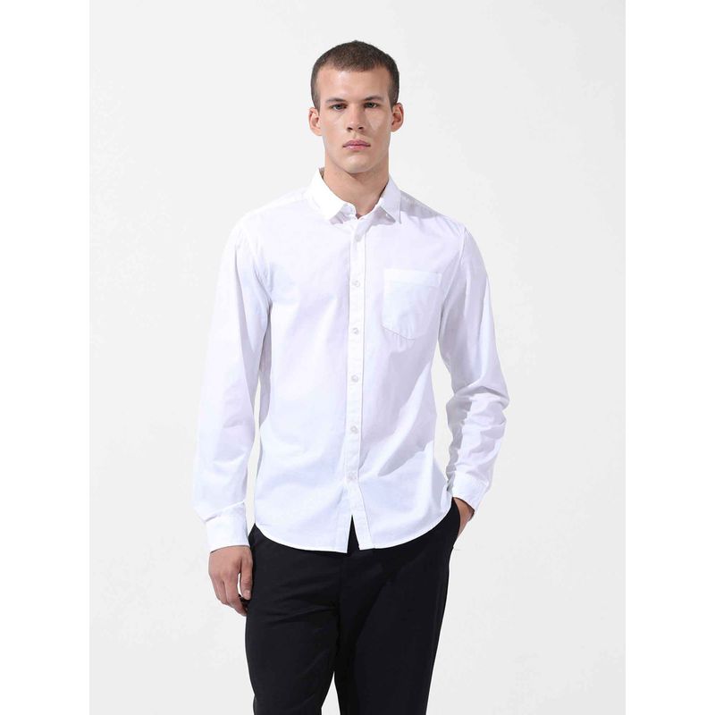 The Indian Garage Co Men Regular Fit Solid Spread Collar Casual Shirt - White (S)