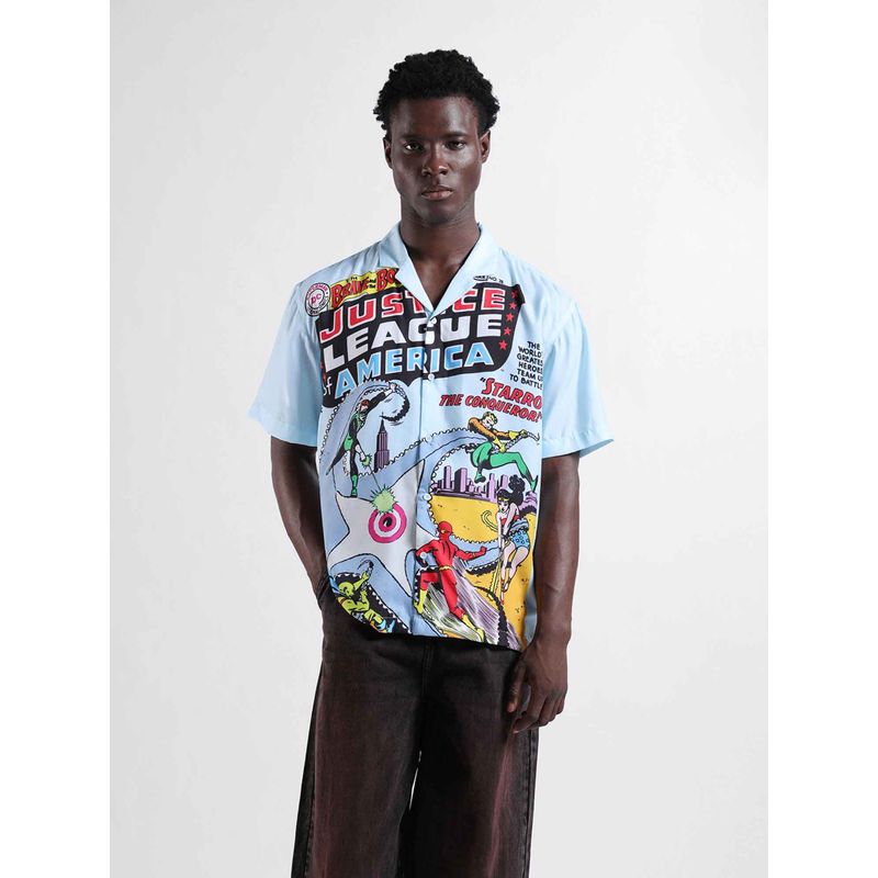 The Indian Garage Co Men Relaxed Fit Justice League Printed Cuban Collar Half Sleeves Shirt (M)