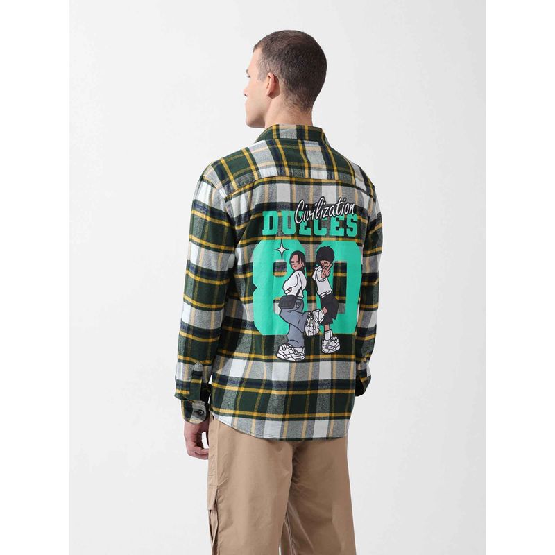 The Indian Garage Co Men Relaxed Fit Checks Cutaway Collar Street Wear Shirt - Green (S)