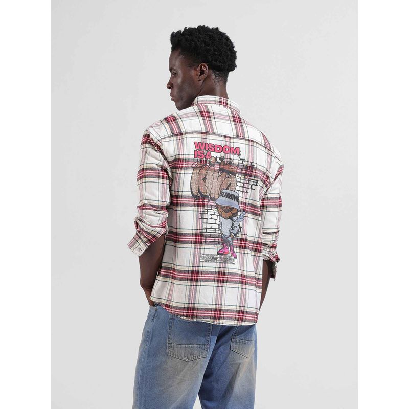 The Indian Garage Co Men Relaxed Fit Checks Cutaway Collar Street Wear Shirt - White (XL)