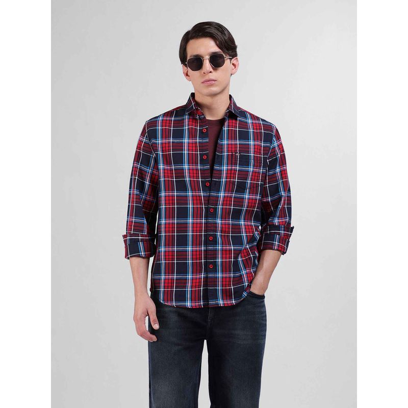 The Indian Garage Co Men Slim Fit Checked Cutaway Collar Casual Shirt - Red (S)