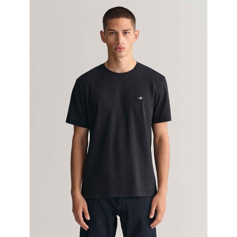 GANT Mens Black Solid Regular Fit Shield T-Shirt (S)