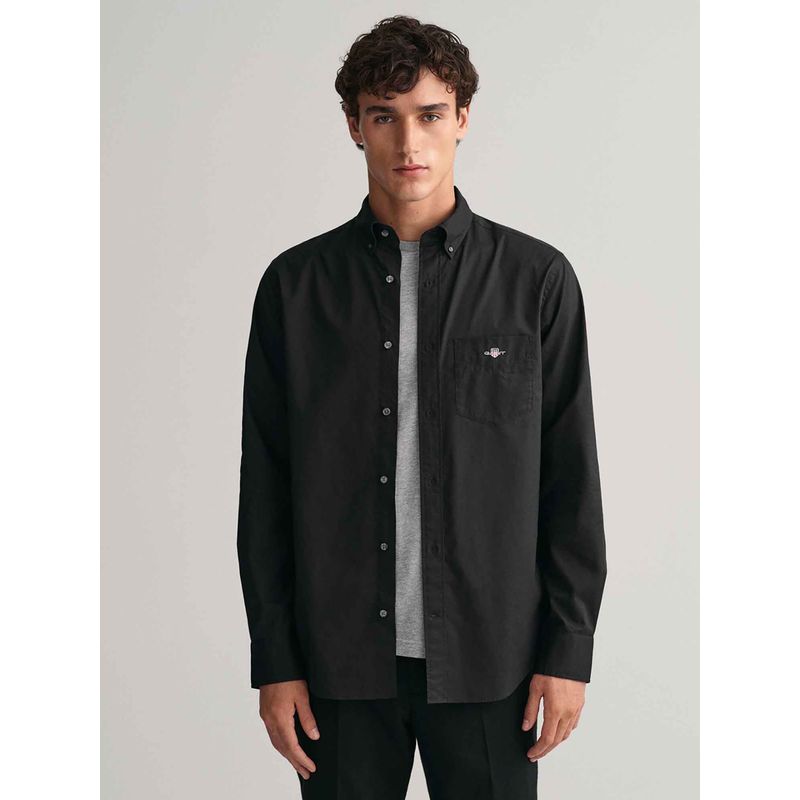 GANT Mens Black Solid Regular Fit Classic Poplin Shirt (38)