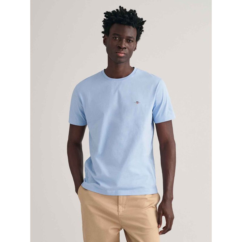GANT Mens Light Blue Solid Regular Fit Shield T-Shirt (L)