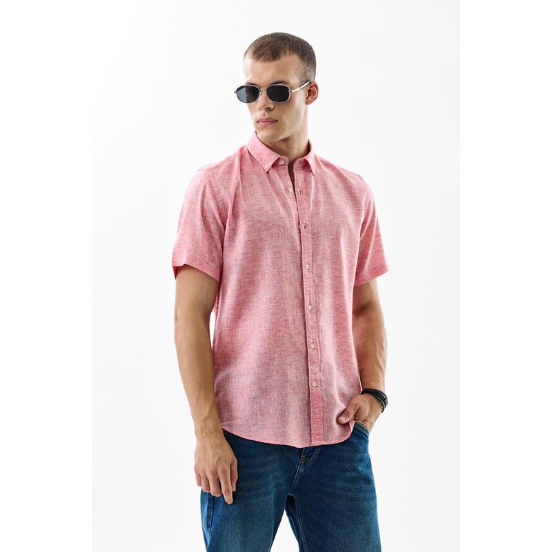 Snitch Pink Solid Half Sleeves Slim Casual Shirt for Men (S)
