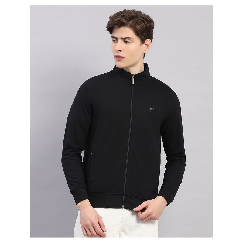 Monte Carlo Black Men Regular Fit Solid Stand Collar Full Sleeve Sweatshirt (3XL)