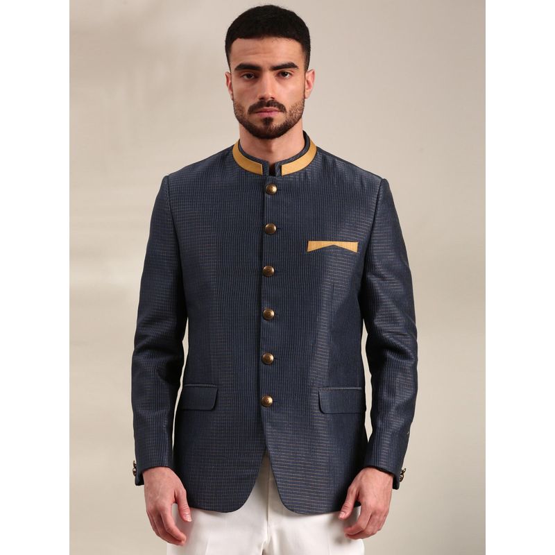 MAYANK MODI Blue Chanderi Checks Bandhgala (S)