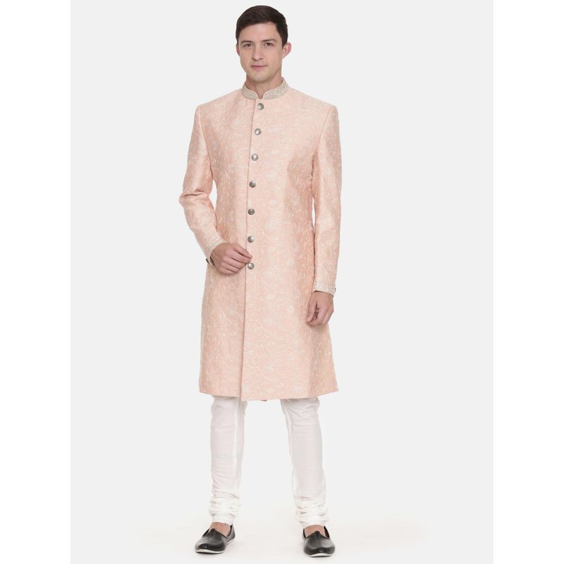 MAYANK MODI Pink Floral Sherwani with Pyjama (S)