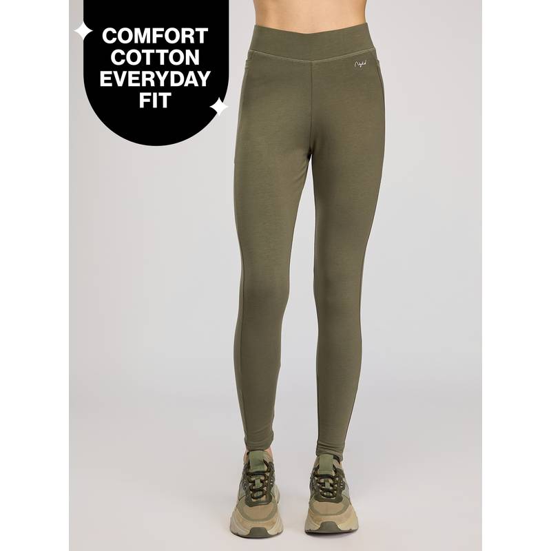 Ultimate Cotton Leggings with Anti Knee Bulge Fabric & Side Pockets NYAT401U Olive (L)