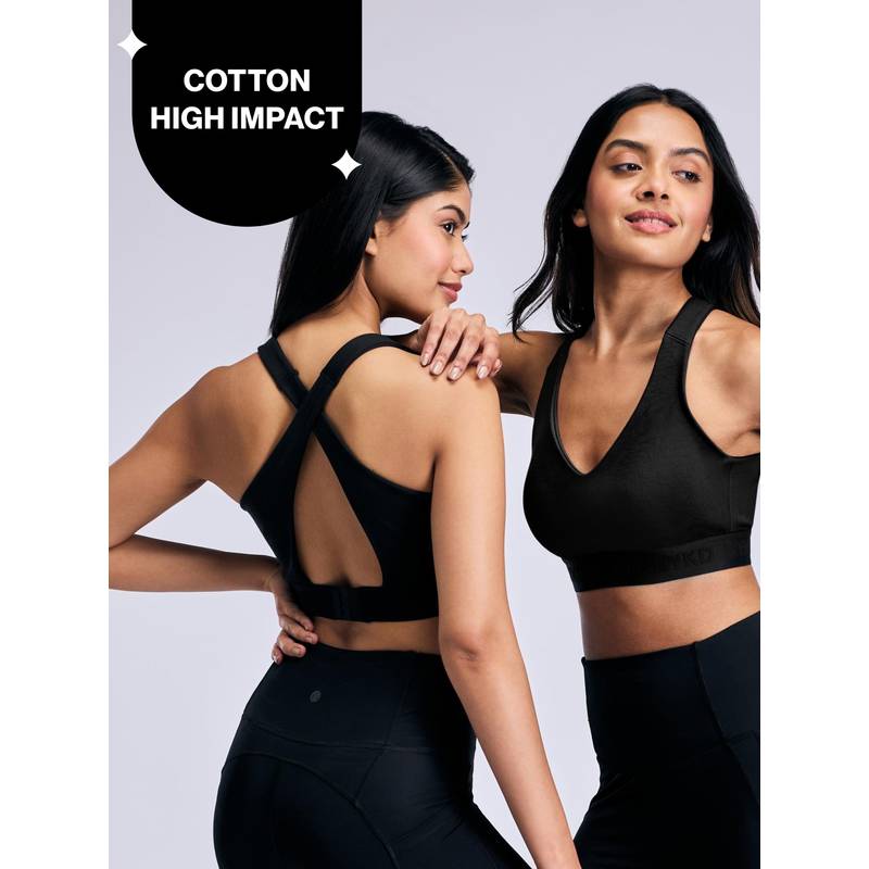 High Impact Cotton CrossFLX Bounce Control Sports Bra with fixed cups NYK912 Black (34C)