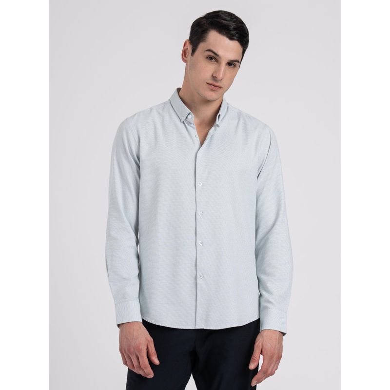 Red Tape Mens Pastel Green Dobby Button Down Full Sleeve Striped Shirt (L)