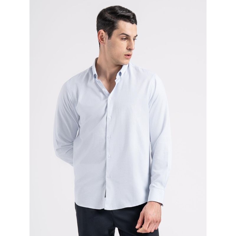 Red Tape Mens Light Blue Dobby Button Down Full Sleeve Striped Shirt (L)