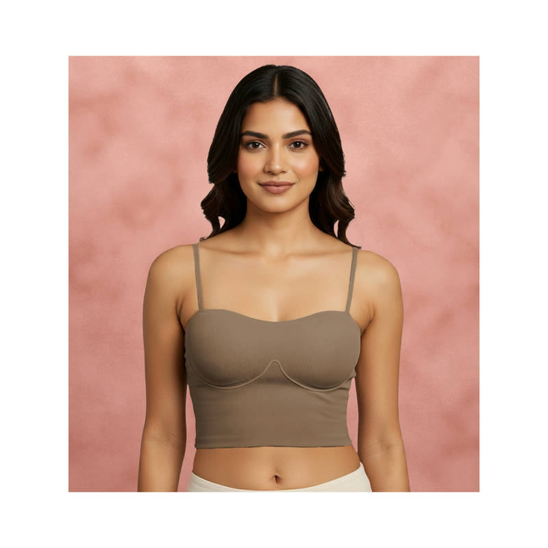Shyaway Fungi Brown Padded Ribbed Bralette (XL)