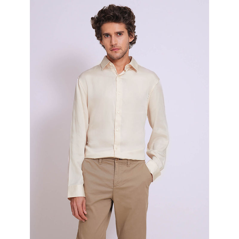 Selected Beige Solid Relaxed Fit Shirt (S)