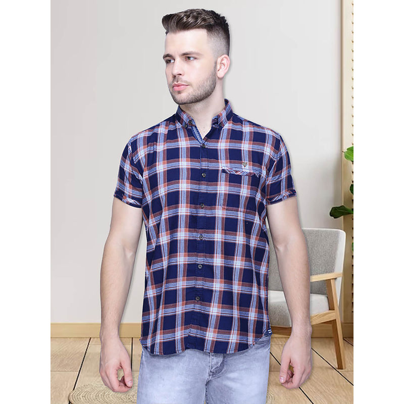KUONS AVENUE Indigo Checks Slim Fit Shirt (M)