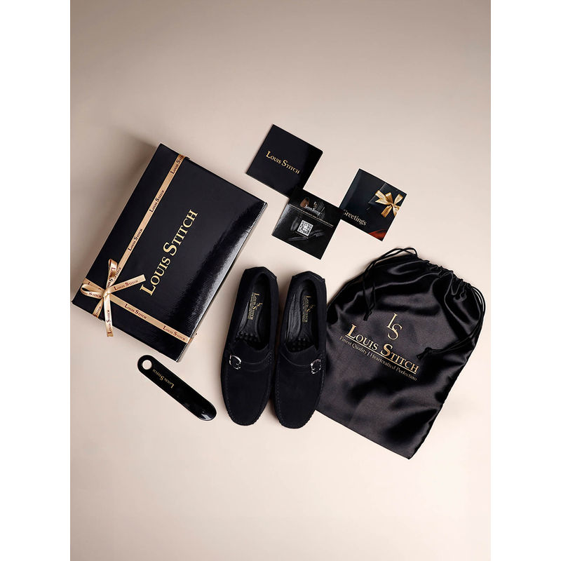 Louis Stitch Italian Moccasins Black Suede Plain Loafers for Men (UK 8)