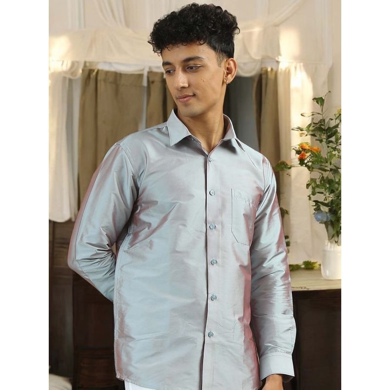 TATTVA Mens Silver Toned Polyester Opaque Slim Shirt (40)