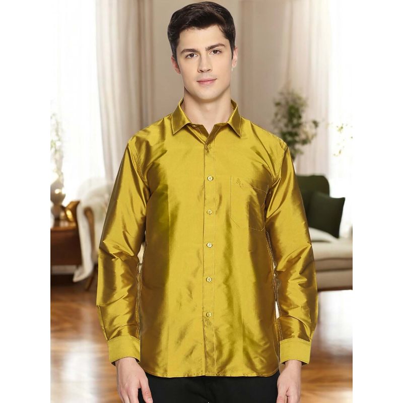 TATTVA Mens Gold Toned Polyester Opaque Slim Shirt (42)
