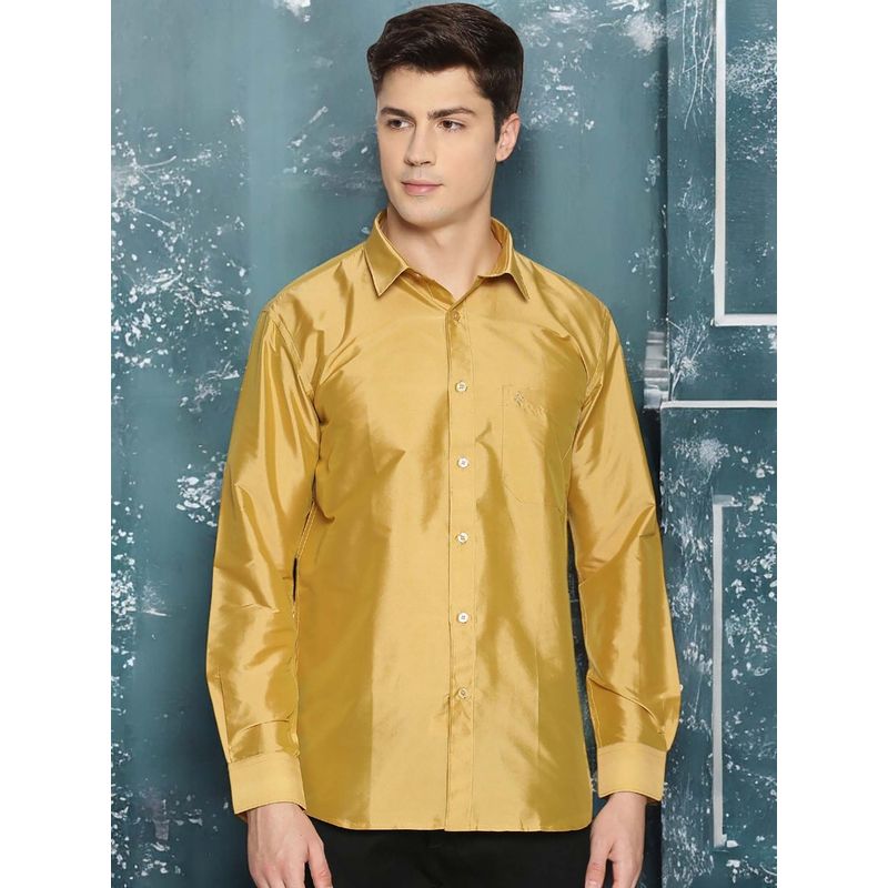 TATTVA Mens Khaki Toned Polyester Opaque Slim Shirt (44)