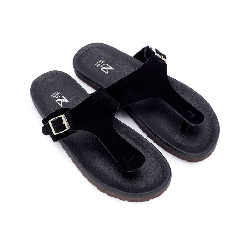 The Madras Trunk Solid Black Men Sandals (UK 6)