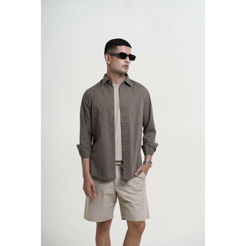 HONNETE Men's Cotton Self Design Regular Fit Brown Casual Wear Shirt with Spread Collar (M)