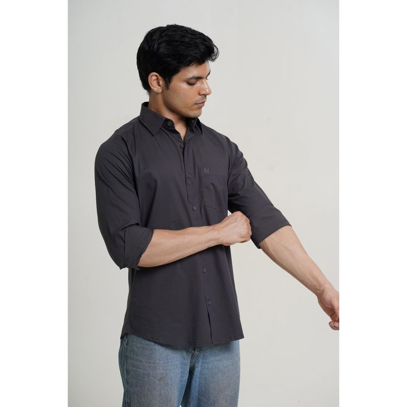 HONNETE Men's Cotton Self Design Regular Fit Grey Casual Wear Shirt with Spread Collar (M)