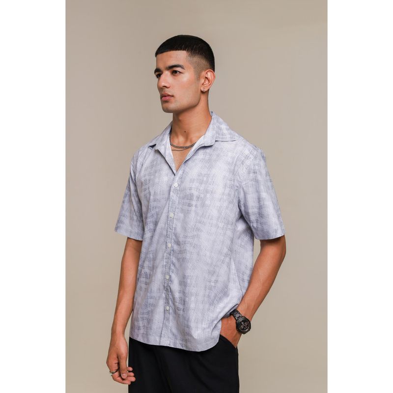 HONNETE Men Cotton Casual Grey Spread Collar Short Sleeves Shirt (M)