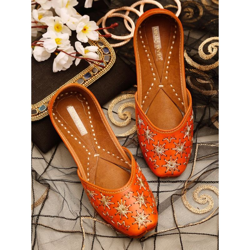 Buy GLAM STORY Embroidery Punjabi Jutti For Women In Orange Online